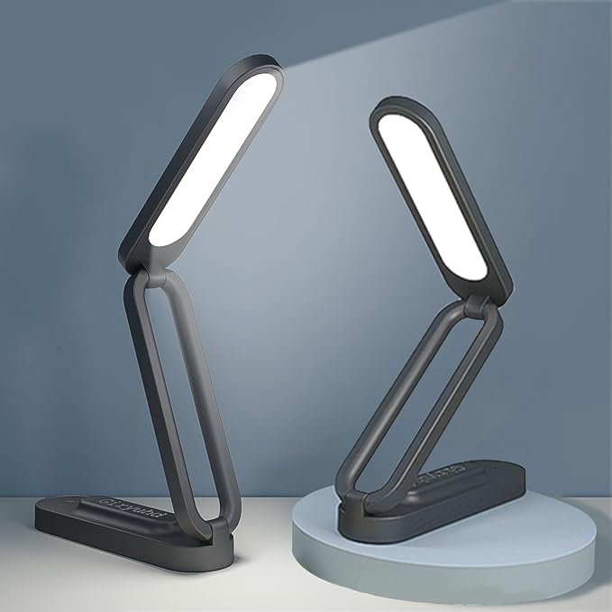 LED Desk Lamp for Office Home & Battery Operated Lamp Rechargeable Lamp Foldable & Portable Light, LED Desk Light Strip, 3 Brightness Dimmable Small Desk Lamp Reading Lamp (Black (2PACK))