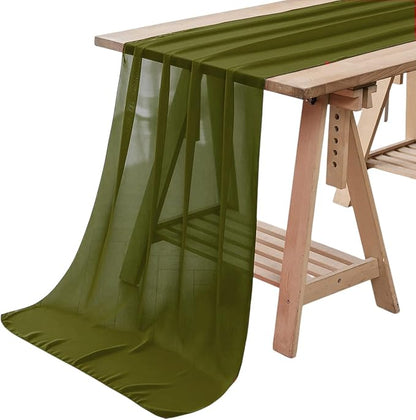 Pack of 20 | Olive Green | 10ft Chiffon Table Runner 29x120 Inches Long Romantic Rustic Sheer Gauze Runner for Wedding Bridal Shower Birthday Banquets Engagement Spring Easter Boho Decorations