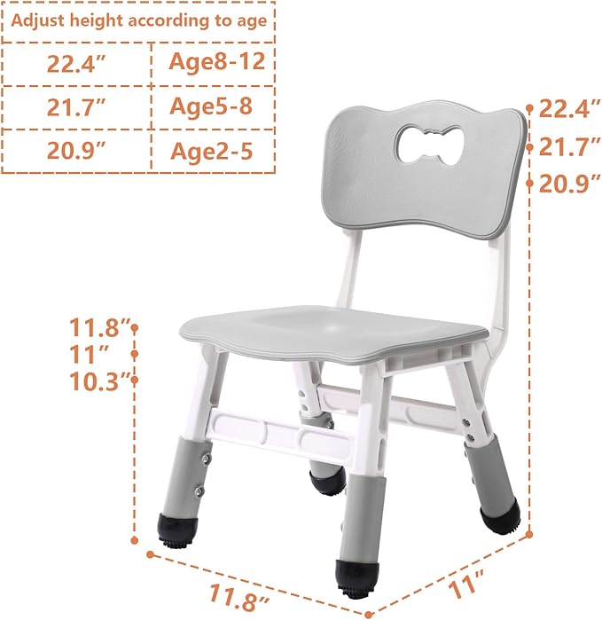 Adjustable Kid Chairs Indoor 3 Level Adjustable Suitable for Children Age 2-6. Maximum load-bearing 220LBS Suitable for Family Classroom and Nursery Child Seat Set (2-Pack-Grey)