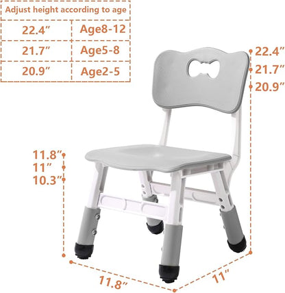 Adjustable Kid Chairs Indoor 3 Level Adjustable Suitable for Children Age 2-6. Maximum load-bearing 220LBS Suitable for Family Classroom and Nursery Child Seat Set (2-Pack-Grey)