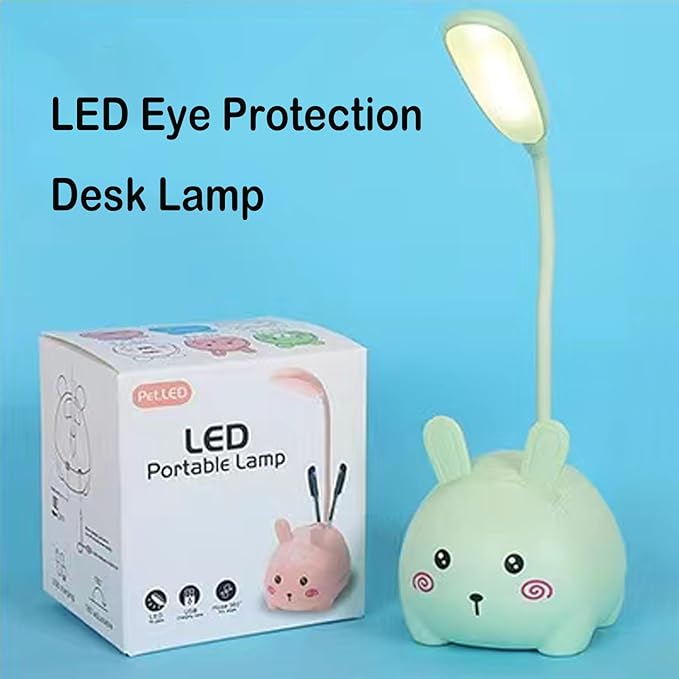 Cute LED Desk Lamp, LED Eye Protection Desk Lamp, Mini Rabbit Lamp, Portable LED Table Light, Foldable Kids Night Light for Bedroom, Living Room, Studing Room (Green)