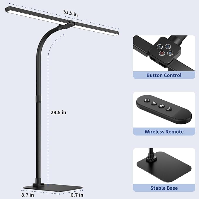 Desk Lamp Architect Task Dual Head Modern Flexible Gooseneck Tall Dimmable Light for Home Office, 5 Color Modes,Remote Control, 1500lm 24W Extra Bright Lighting