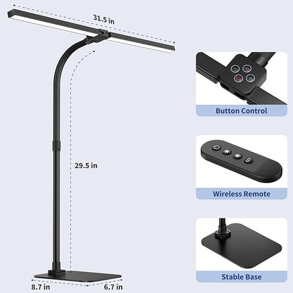 Desk Lamp Architect Task Dual Head Modern Flexible Gooseneck Tall Dimmable Light for Home Office, 5 Color Modes,Remote Control, 1500lm 24W Extra Bright Lighting