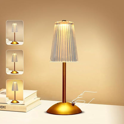 Portable Crystal Table Lamp,Cordless Metal Vintage Desk Lamp,3 Color Touch Control Rechargeable Lamp,3-Levels Brightness Room Decor Desk Lamp,Living Room,Kitchen,Dining Room Lamp (Gold-4)