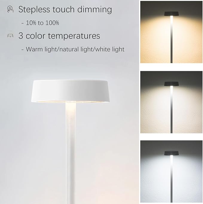 2 Pack Cordless Table Lamp Rechargeable Outdoor Waterproof Portable Battery Operated LED Table Light - for Home Restaurant Desk Bar Patio Kitchen Dinning Party (White)