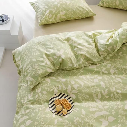 Green Botanical Comforter Set Full Sage Green Floral Comforter Cotton Women Girls Matcha Green Floral Plant Quilts Garden Bohemian Sage Green Blanket Rustic Leaf Blossom Full Bed Comforter