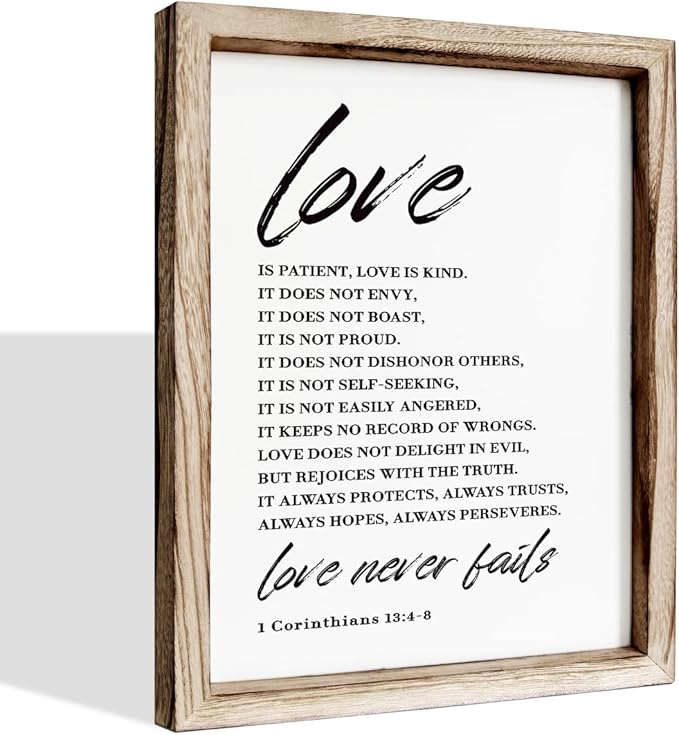 Love Wood Signs, Christian Wooden Wall Sign, Master Bedroom Signs, Inspirational Christian Gift, Home Decor, Framed Wall Plaque Sign 15 * 11.5 inches, Love is the Patient