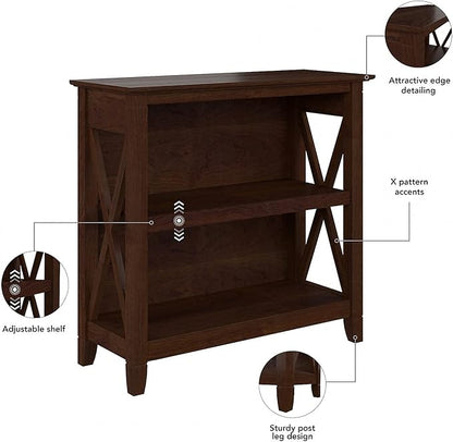 Bush Furniture Key West Small 2 Shelf Bookcase in Bing Cherry