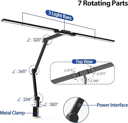 Transformable LED Desk Lamp, 37.4" Architect Desk Light with Clamp, 3 Light Bars for Home Office, 24W Ultra Bright Auto Dimming 5 CCT Modes & 5 Brightness Levels Table Light for L Shaped Desk