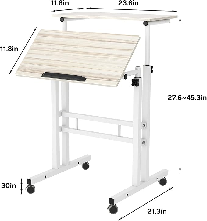 sogesfurniture Mobile Standing Desk Laptop Workstation on Wheels, Adjustable Computer Desk for Standing or Sitting, Maple 101-MP