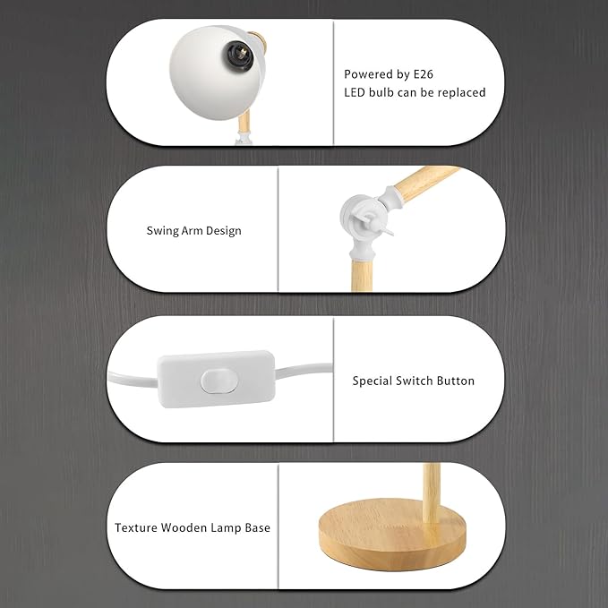 himmel Table Lamp, Adjustable Wooden Table Lamp, Children's Desk Lamp for Bedroom, Living Room, E27 Base Reading Next Lamp