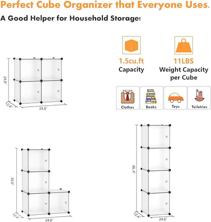 C&AHOME Cube Storage Organizer with Doors, 4-Cube Shelves, Closet Cabinet, DIY Plastic Modular Bookshelf Ideal for Bedroom, Living Room, 24.8" L x 12.4" W x 24.8" H White USHS04W-DOOR