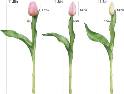 15pcs Artificial Tulips Flowers, Fake Tulips Real Touch, Faux Latex Bouquets, for Party Wedding Home Room Decoration (Pink)