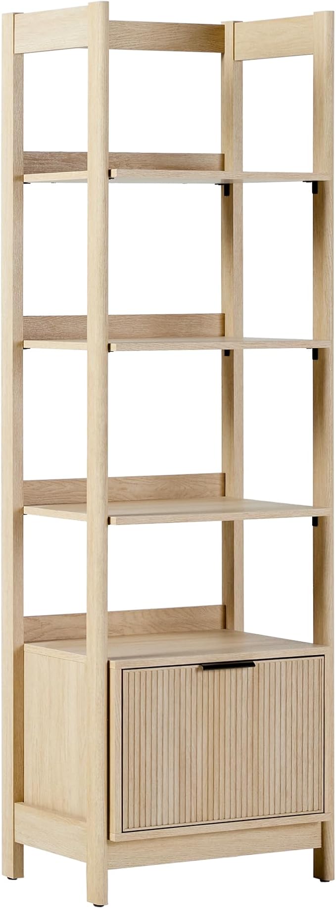 Walker Edison Modern Narrow Open Bookshelf Bottom, 22 Inch, One-Drawer Coastal Oak