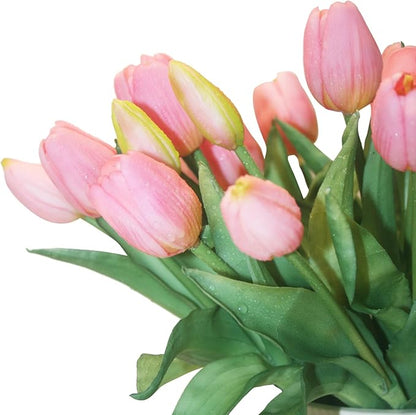 15pcs Artificial Tulips Flowers, Fake Tulips Real Touch, Faux Latex Bouquets, for Party Wedding Home Room Decoration (Pink)