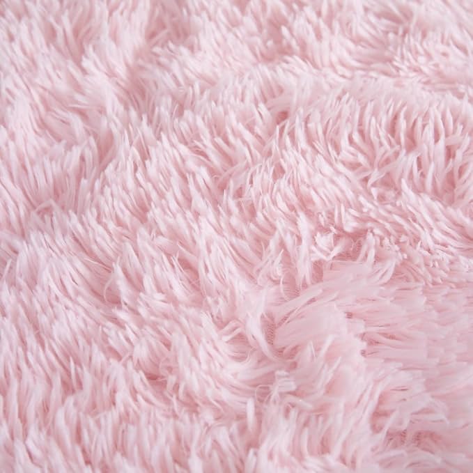 Faux Fur Kids Girls Light Pink Comforter Sets King - 3PC Bed Set Warm Comfortable Soft Plush Flannel Velvet Fluffy Fuzzy Bedding（Comforter x 1 Pillowcases x 2）