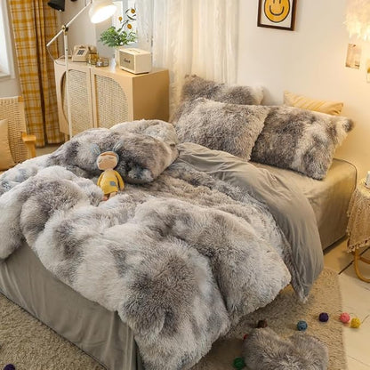 Faux Fur Kids Girls TD Black Comforter Sets Queen - 3PC Bed Set Warm Comfortable Soft Plush Flannel Velvet Fluffy Fuzzy Bedding（Comforter x 1 Pillowcases x 2）