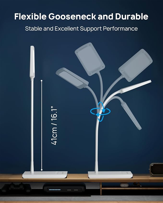 TROND LED Desk Lamp for Home Office, 3 Color Modes 7 Brightness, Dimmable Table Lamp, Eye Caring Reading Light, Gooseneck, Touch Control, 900LM Bright Desk Light for Study Task Dorm Room Essentials