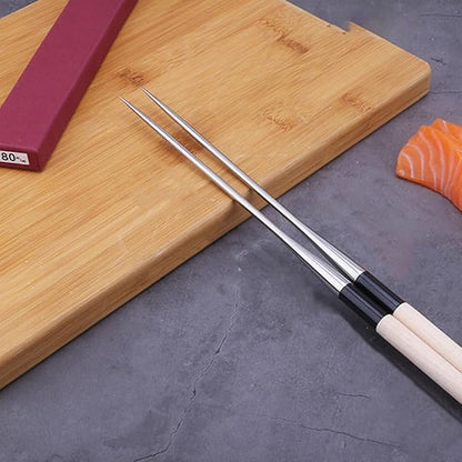 Angoily 2pcs Sashimi Long Chopsticks Stainless Steel Wooden Noodles Chopstick Japanese Cooking Frying Moribashi Sushi Korean Handle Travel Non-slip