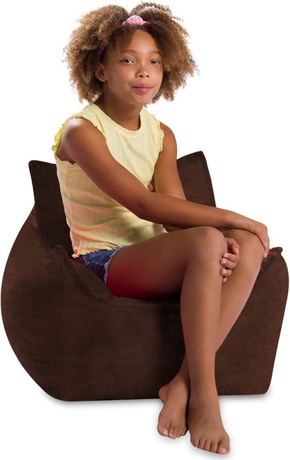 Posh Creations Structured Comfy Bean Bag Chair for Gaming, Reading, and Watching TV, Newport Chair, Rabbit Fur - Brown