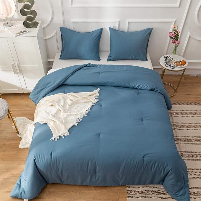 Lake Blue Comforter Set Cal King Solid Blue Bedding Quilt Set Men Bright Blue Blanket Adult Lightweight Breathable Durable Royal Blue Comforter Set Women Bed Comforter Set Breathable Bedding