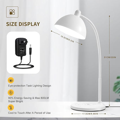 BOHON Desk Lamp, LED Desk Lamp with USB Charging Port, Wireless Charger Desk Light for Home Office, 5 Colors 6 Levels Brightness, Touch Table Lamp for Bedroom Bedside College Dorm Reading, White