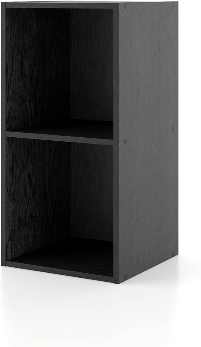 Apexa 2 Cube Storage Organizer Shelves, Stackable Wood Bookcase Fits Cubby Bins for Organization, Dorm Teen Room Decor & Home Office, Black