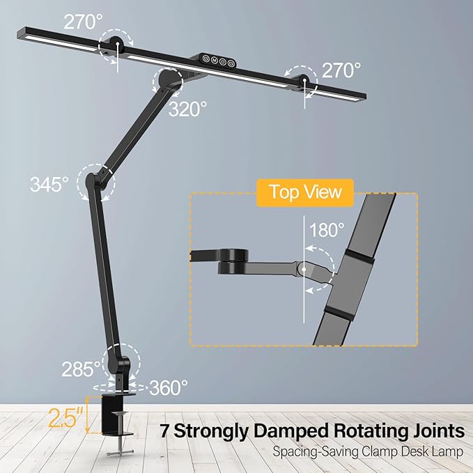 Micomlan Desk Lamp with Clamp, Architect Led Desk Lamp for Home Office with Remote Control, 24W Ultra Bright Auto Dimming Computer Desk Light Adjustable Table Light for Working Workbench