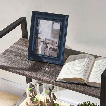 BON AUGURE Small Bookshelf for Small Space, 2 Tier Shelf Floor Bookcase for Storage, Industrial Short Low Wood Metal Book Shelves for Bedroom, Office and Living Room(Dark Gray Oak)