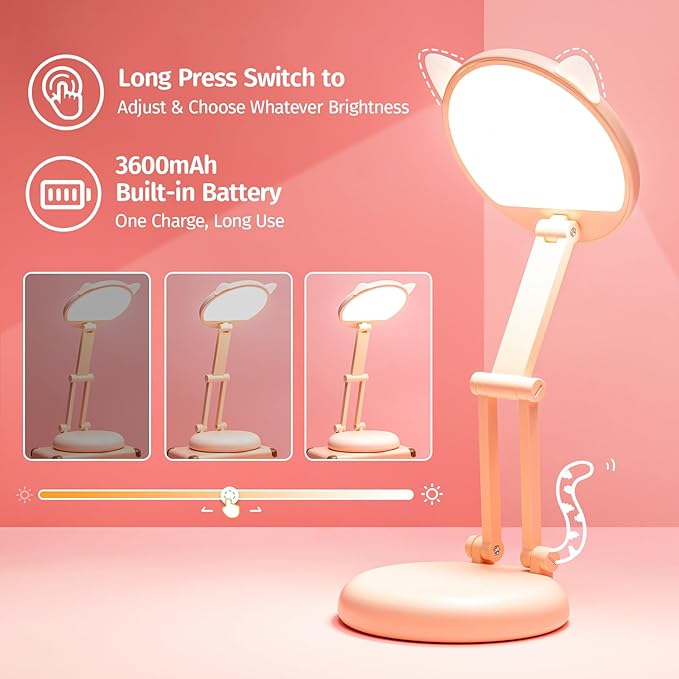 Cute Desk Lamp Foldable & Portable Lamp, Rechargeable+9 Brightness Pink Desk Lamp Kawaii Room Decor,Cute Lamp Kawaii Lamp Kawaii Desk Accessories,Pink Desk Lamp Cute Lamp Kawaii Room Decor Kawaii Lamp