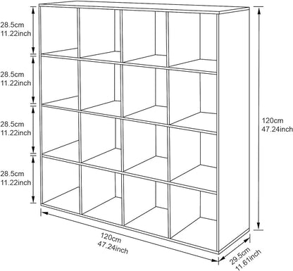 PACHIRA E-Commerce US Toy Storage Shelf, 16-Cube White Wooden Storage Organizer Bookcase Fits 11“x11”x11“ Storage Bin, Bookshelf System Display Compartments, Sturdy Room Cube