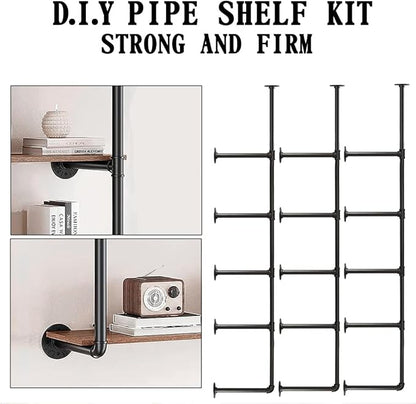 HITOMEN Industrial Iron Pipe Shelves, 3 Set 5-Tier, 70" Tall, 12" Depth, DIY Open Bookshelf Bookcase, Wall Mounted Vintage Retro Shelving, Rustic Farmhouse Pantry Kitchen Storage, Black Shelf Brackets