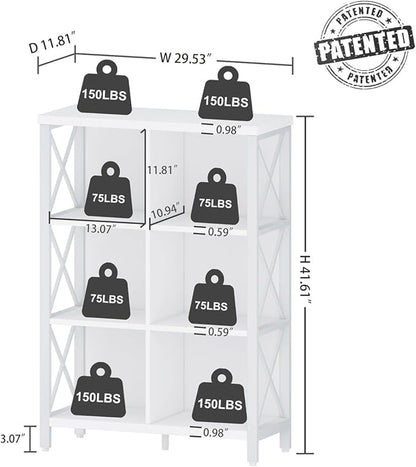 FATORRI 6 Cube Storage Organizer Shelf, Wood and Metal Cubby Bookcase, Modern Cube Bookshelf (White Oak)