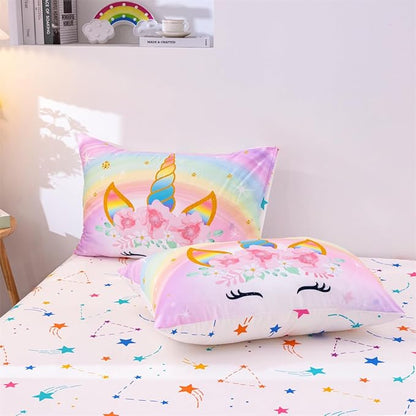 NTBED Unicorn Twin Comforter Set with Sheets,5 Pieces Kids Bedding Sets for Girls, Lightweight Microfiber Star Floral Bed in a Bag, Rainbow