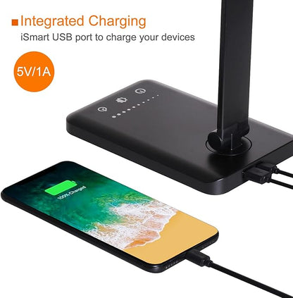 LED Desk Lamp, Eye-Caring Stepless Dimmable Office Table Lamp with USB Charging 4000mAh Battery, Foldable,Touch, 30/60minsTimer,5 Lighting Modes with 5 Brightness Levels.