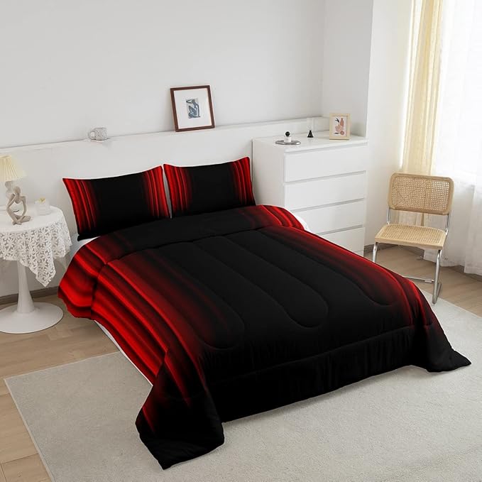 Feelyou Abstract Ombre Comforter Set Kids Teens Red and Black Bedding Set Room Decor 2Pcs Twin Size