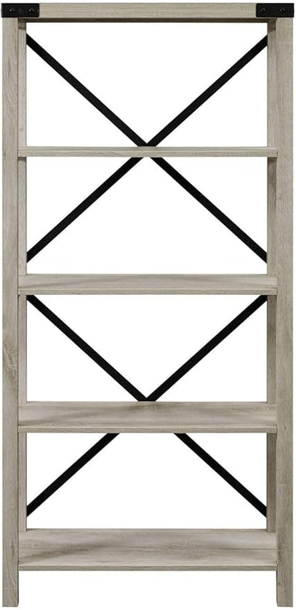 Walker Edison,4 shelves Andersen Urban Industrial Metal X Back Bookshelf, 64 Inch, White Oak