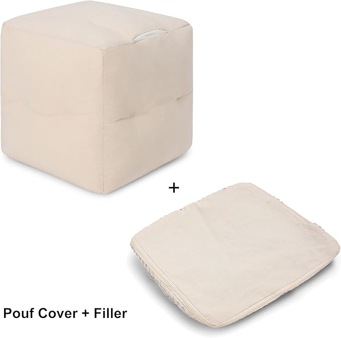 REDEARTH · Tufted Pouf Ottoman with Filler Textured Storage Cube Bean Bag Pouffe Footrest for Indoor; 100% Cotton (17.5"X17.5"X17.5", Black Jasper)