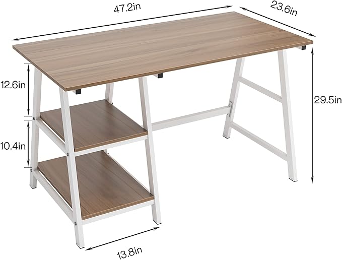 sogesfurniture 47 inches Writing Computer Desk, Trestle Desk Study Desk, Laptop PC Desk, Workstation with Storage Shelf, Home Office Desk Sturdy Table Study Table,Oak BHUS-CS-Tplus-120OK