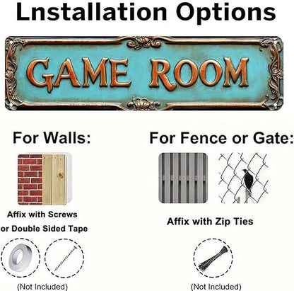 Kexle Vintage Metal Wall Decor Sign 'GAME ROOM' - 4 x 16 inches, Tin, Retro Style, Bar & Home Decor
