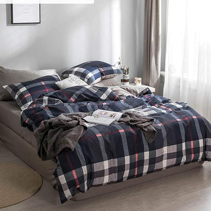 Navy Plaid Comforter Set Queen Checkered Bedding Set Navy Blue Tartan Grid Comforter Striped for Women Adult Navy Blue Checkered Blanket Set Dark Navy Queen Bed Comforter Set
