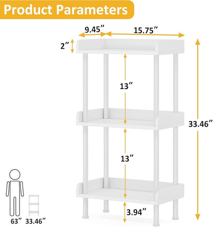 Bookshelf Small Book Shelf - 3-Tier Wood Bookcase Industrial Bookshelf with Edge Protection Metal Standing Book Shelves Display Book Rack for Living Room Bedroom Home Office (White)