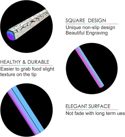 DIKOCO Premium Metal Chopsticks 5 Pairs Multicolor Chop Sticks Reusable Dishwasher Safe Square Korean Chopsticks Lightweight Non-Slip Reusable Stainless Steel ChopSticks Present Set