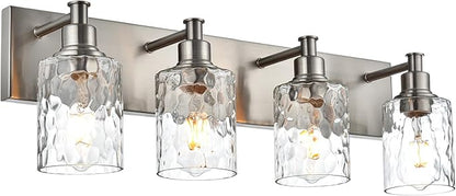 BONLICHT 4-Light Bathroom Vanity Light Fixture Brushed Nickel Industrial Wall Sconce Lighting with Hammered Glass Shade for Living Room Bedroom Hallway Porch Workshop Dressing Table