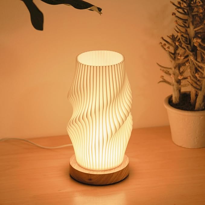 Bedside Lamps for Bedroom Nightstand Lamp,Vintage Style Striped Small Night Light Lamp,Gold Mini Modern Lamp with Woodbase,Gold Mini Table Lamp LED Lights for Living Room,Dorm,Kids Room,Office