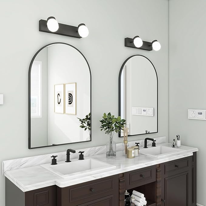 BEAUTYPEAK 26"x38" Arch Bathroom Mirror, Wall Mounted Vanity Metal Frame Mirror for Bedroom, Entryway, Living Room, Black
