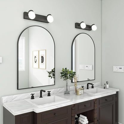 BEAUTYPEAK 32"x34" Arch Bathroom Mirror, Wall Mounted Vanity Metal Frame Mirror for Bedroom, Entryway, Living Room, Black