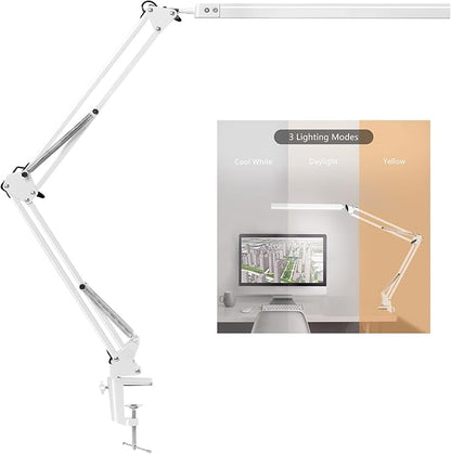 LED Desk Lamp, Architect Task Lamp, Metal Swing Arm Dimmable Drafting Table Lamp with Clamp (3 Color Modes, 10-Level Dimmer, Memory Function) Highly Adjustable Office, Craft, Workbench Light