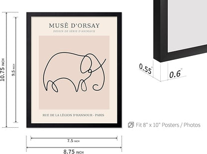 Poster Master Vintage Poster - Retro One Line Elephant Drawing Print - Elephant Art - Minimal Gift for Men, Women, Animal Lover - Abstract Wall Decor for Home, Office, 8x10 Black Framed