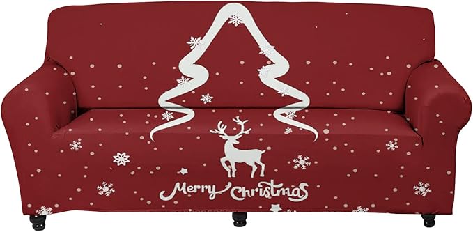 FKELYI Super Stretch Sofa Slipcover Christmas Reindeer Snowflake Printed Sofa Couch Cover Washable Furniture Protector with Elastic Bottom-L